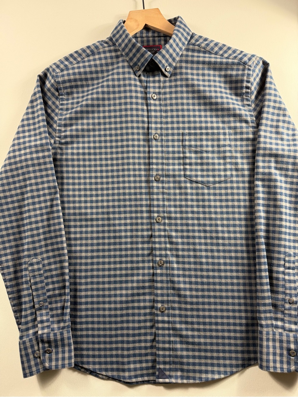 UNTUCKit Bergstrom Performance Flannel Shirt L Slim Fit Blue Gingham Preppy Fall